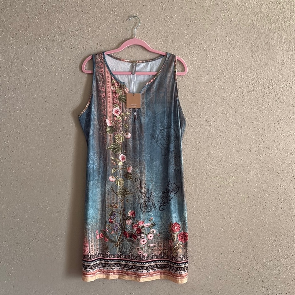 Blue and Brown Sleeveless Sheath Dress for Casual Occasions